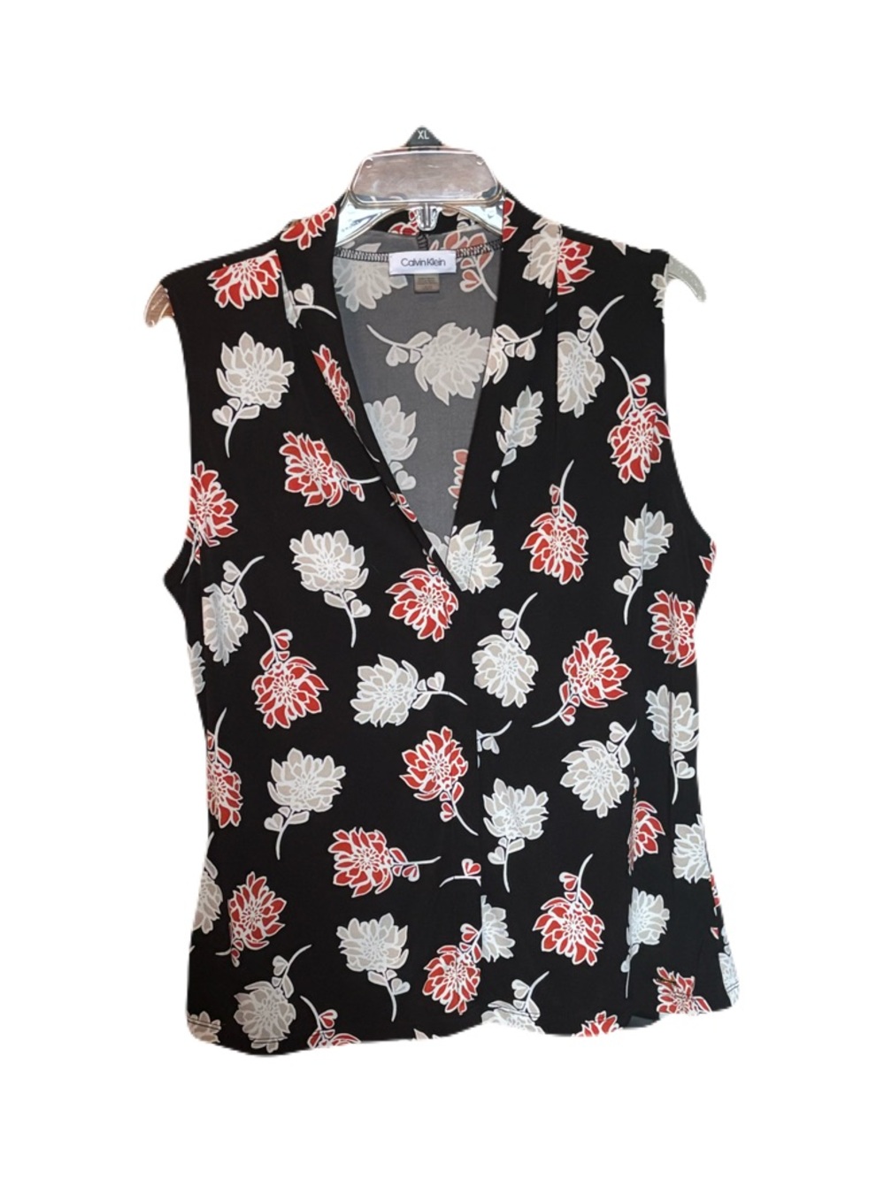 Calvin Klein | Black Floral Sleeveless Business Casual V-Neck Top | Size Large